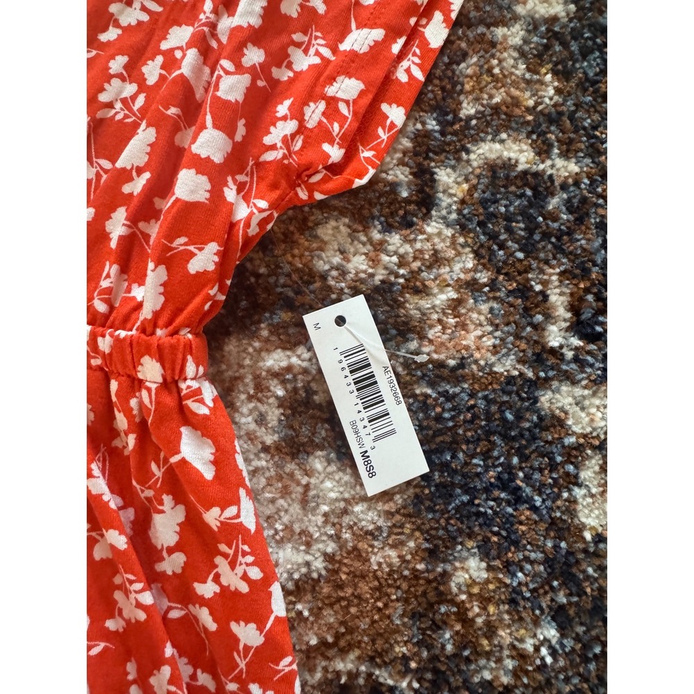 Amazon‎ Essentials Womens Orange Floral V-Neck Empire Waist Dress Size M NEW - Picture 4 of 12